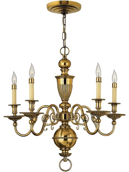 Cambridge 5 Light Chandelier in Burnished Brass.